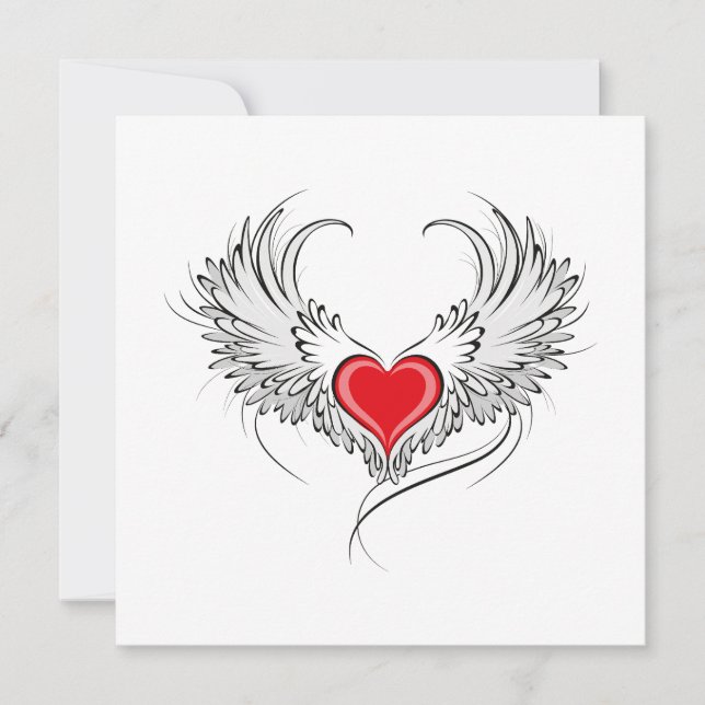 Red Angel Heart with wings Card (Front)