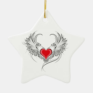 Red Angel Heart with wings Ceramic Tree Decoration