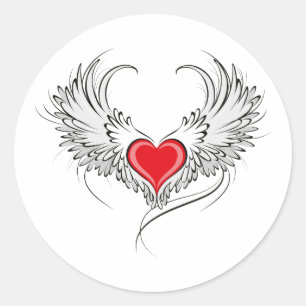 Red Angel Heart with wings Classic Round Sticker