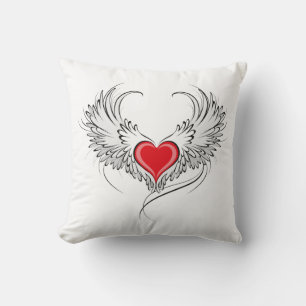 Red Angel Heart with wings Cushion