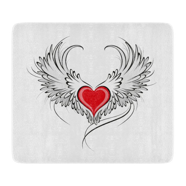 Red Angel Heart with wings Cutting Board (Front)