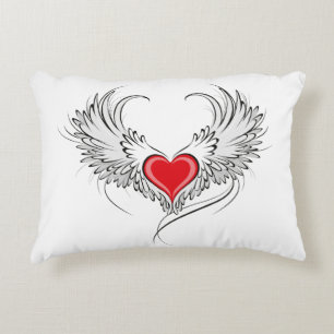Red Angel Heart with wings Decorative Cushion