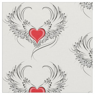 Red Angel Heart with wings Fabric