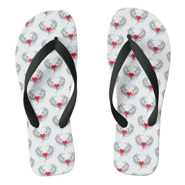 Red Angel Heart with wings Flip Flops (Footbed)