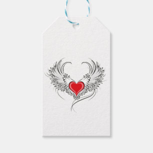 Red Angel Heart with wings Gift Tags
