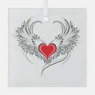 Red Angel Heart with wings Glass Tree Decoration