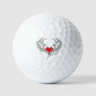 Red Angel Heart with wings Golf Balls