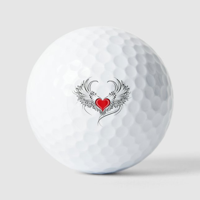 Red Angel Heart with wings Golf Balls (Front)