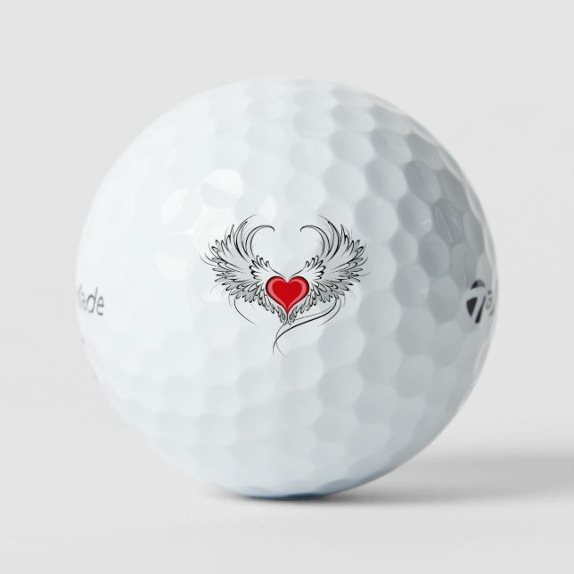Red Angel Heart with wings Golf Balls (Front)