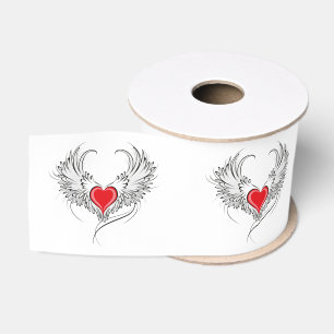 Red Angel Heart with wings Grosgrain Ribbon