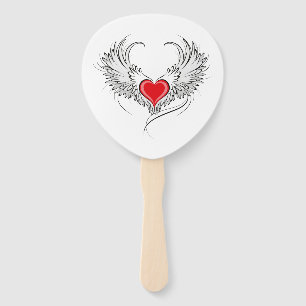 Red Angel Heart with wings Hand Fan