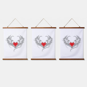 Red Angel Heart with wings Hanging Tapestry