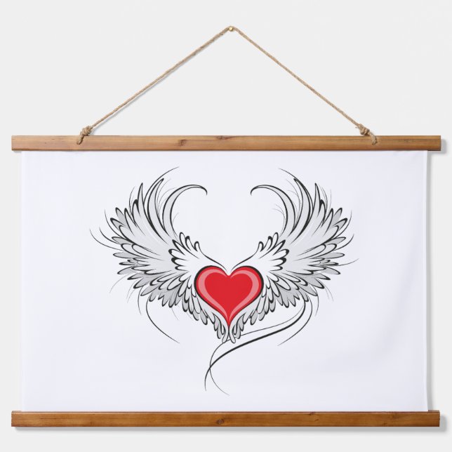 Red Angel Heart with wings Hanging Tapestry (Front)