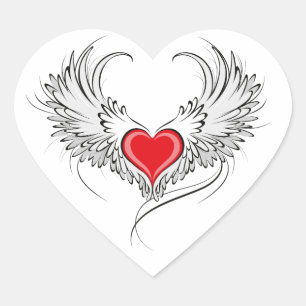 Red Angel Heart with wings Heart Sticker