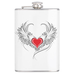 Red Angel Heart with wings Hip Flask