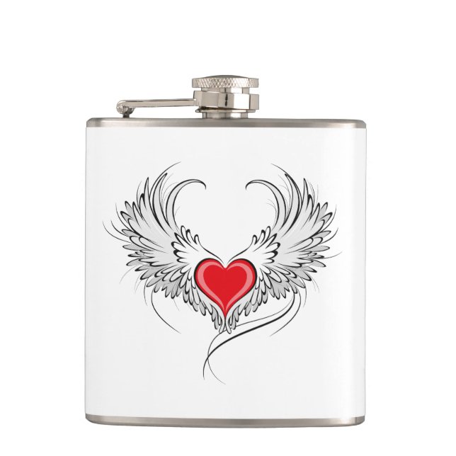 Red Angel Heart with wings Hip Flask (Front)