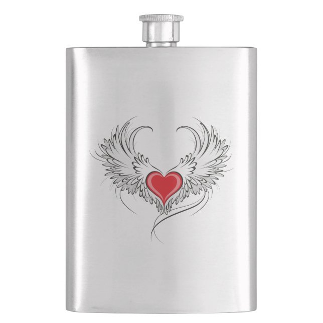 Red Angel Heart with wings Hip Flask (Front)