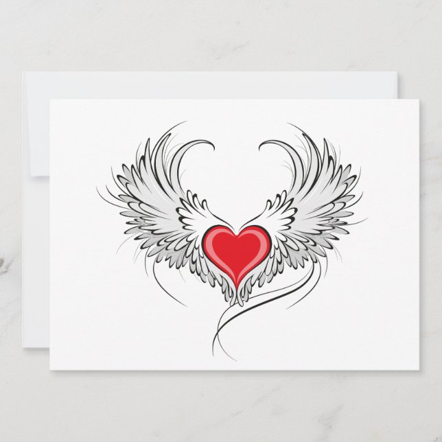 Red Angel Heart with wings Holiday Card (Front)
