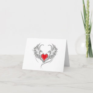 Red Angel Heart with wings Holiday Card