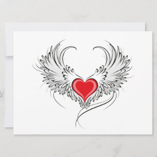 Red Angel Heart with wings Invitation