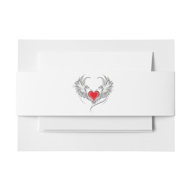 Red Angel Heart with wings Invitation Belly Band (Front Example)