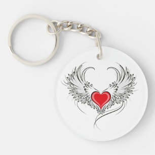 Red Angel Heart with wings Key Ring
