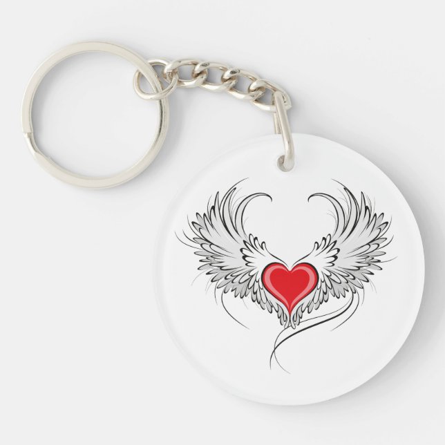 Red Angel Heart with wings Key Ring (Front)