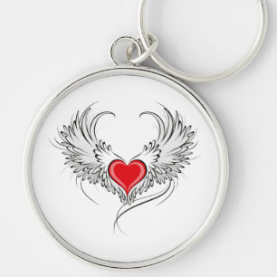 Red Angel Heart with wings Key Ring