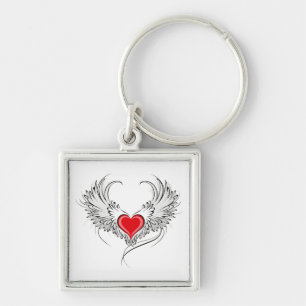 Red Angel Heart with wings Key Ring
