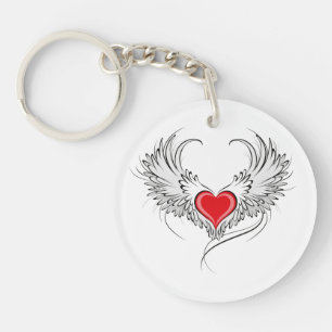 Red Angel Heart with wings Key Ring