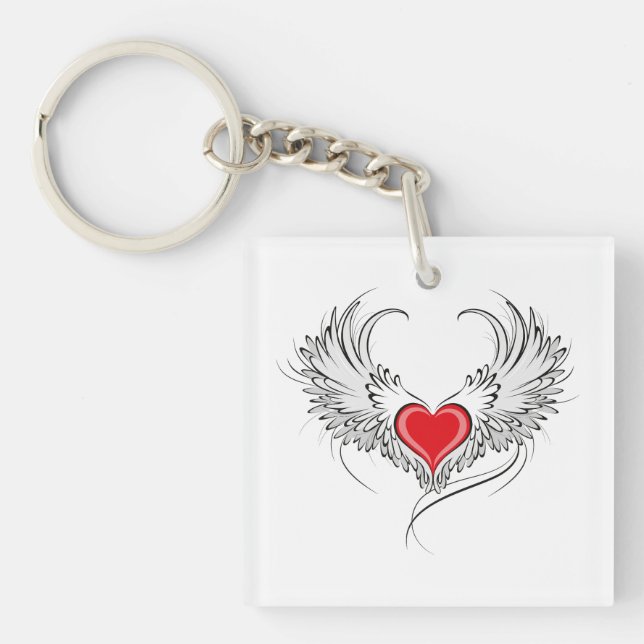 Red Angel Heart with wings Key Ring (Front)