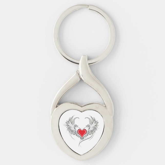 Red Angel Heart with wings Key Ring (Front)