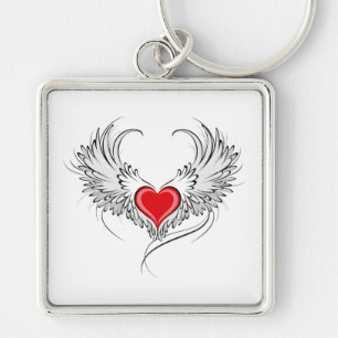 Red Angel Heart with wings Key Ring