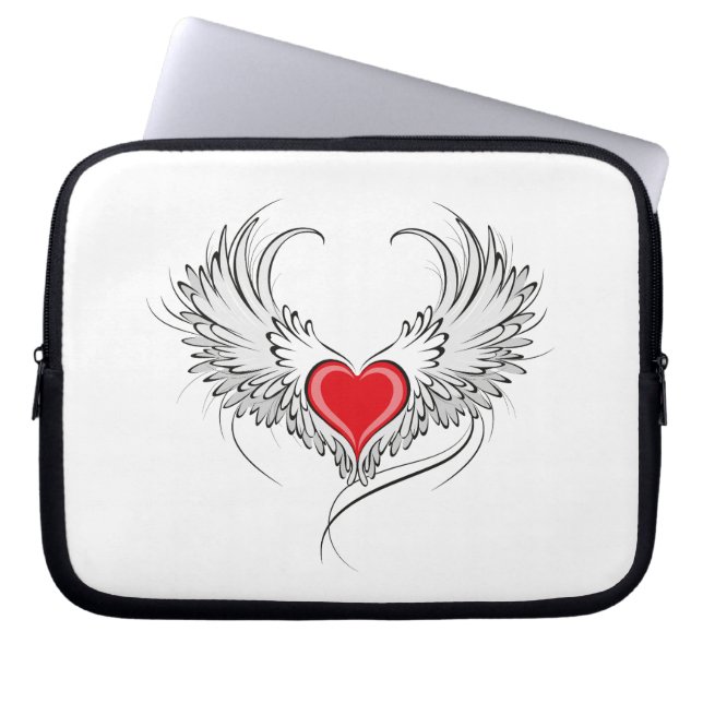 Red Angel Heart with wings Laptop Sleeve (Front)