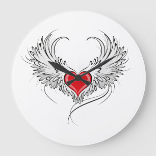 Red Angel Heart with wings Large Clock
