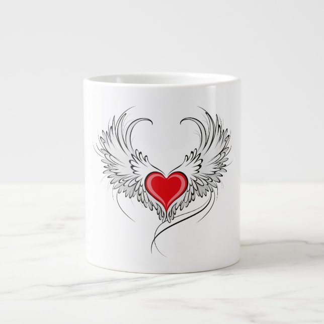 Red Angel Heart with wings Large Coffee Mug (Front)