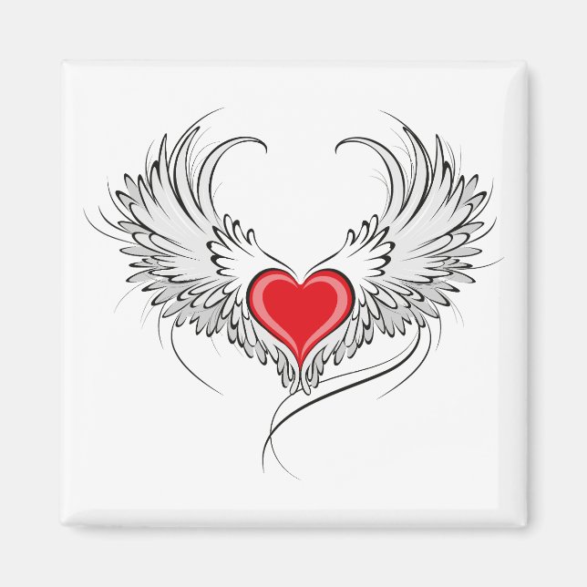 Red Angel Heart with wings Magnet (Front)