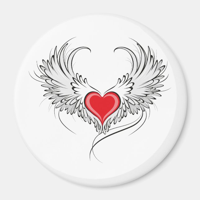 Red Angel Heart with wings Magnet (Front)