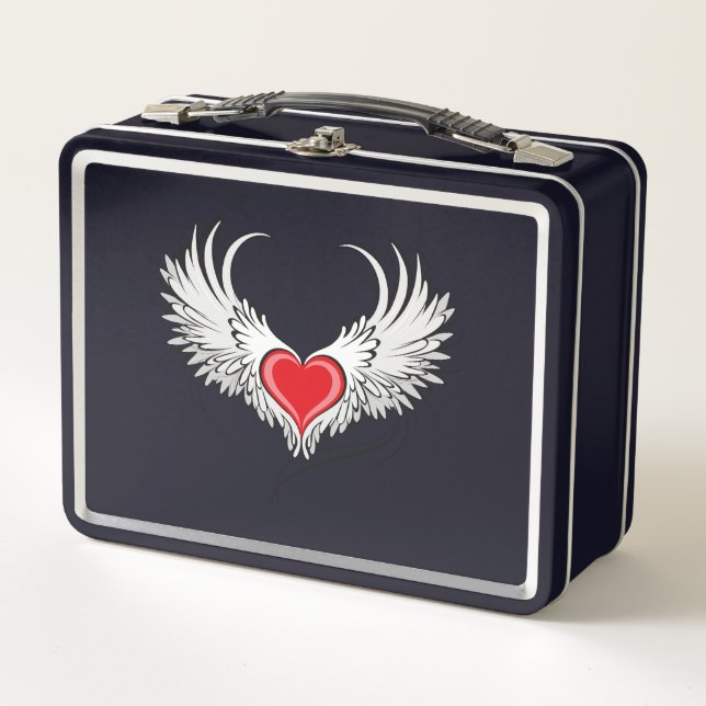 Red Angel Heart with wings Metal Lunch Box (Front)