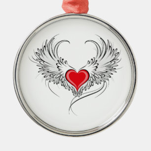 Red Angel Heart with wings Metal Tree Decoration