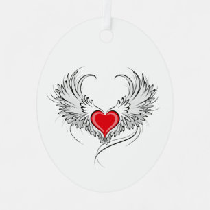 Red Angel Heart with wings Metal Tree Decoration
