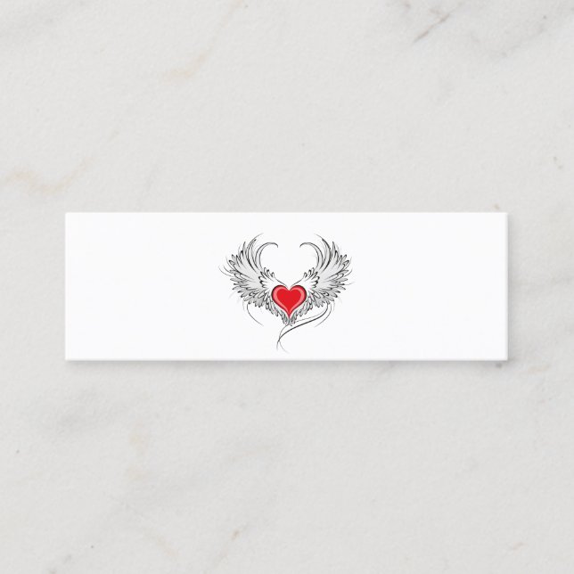 Red Angel Heart with wings Mini Business Card (Front)