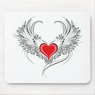 Red Angel Heart with wings Mouse Mat