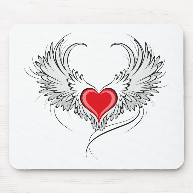 Red Angel Heart with wings Mouse Mat (Front)