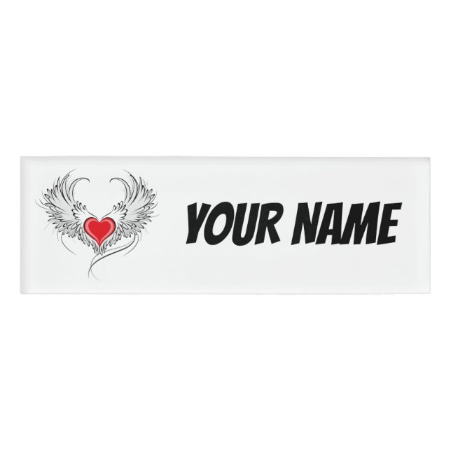 Red Angel Heart with wings Name Tag (Front)