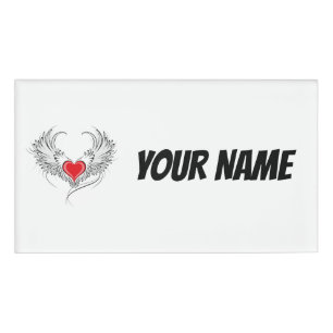 Red Angel Heart with wings Name Tag
