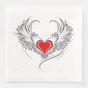 Red Angel Heart with wings Napkin