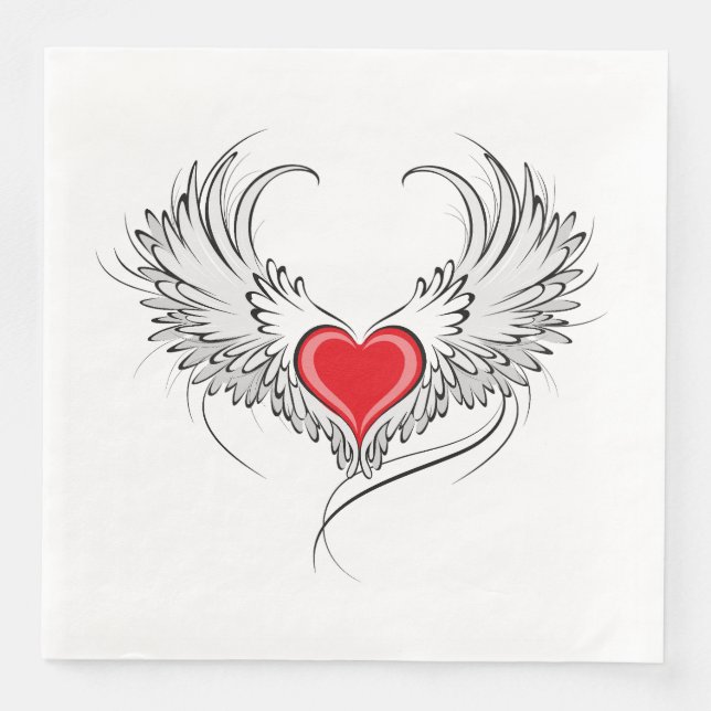 Red Angel Heart with wings Napkin (Front)