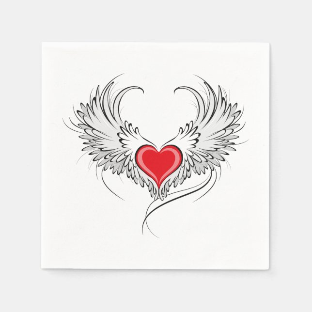 Red Angel Heart with wings Napkin (Front)