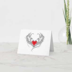 Red Angel Heart with wings Note Card